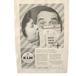 Vintage 1959 KLM Royal Dutch Airlines Europe Ad Advertisement